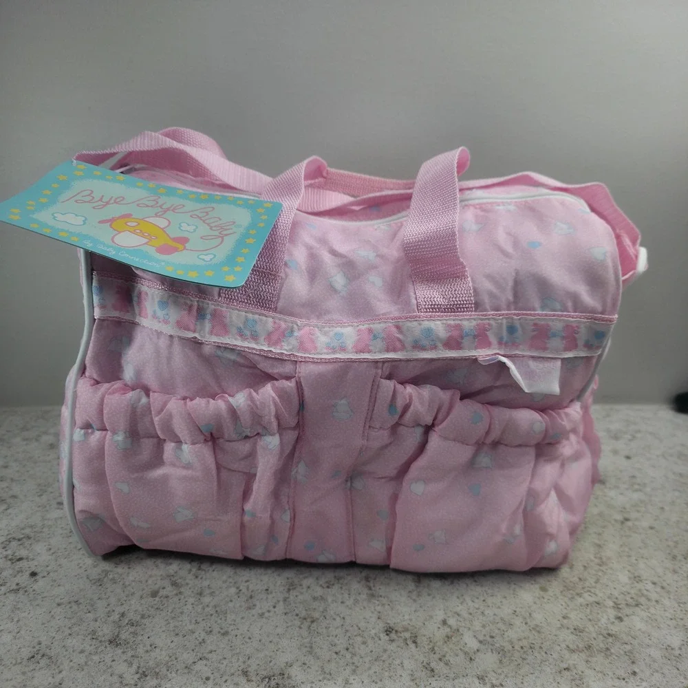 Bye Bye Baby by Baby Connection Diaper Bag Pink Bunny Heart Print with Mat NWT